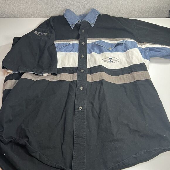 Express Rider Western Shirt Men’s XL Long Sleeve Denim Light Blue/Black/White - Picture 1 of 9